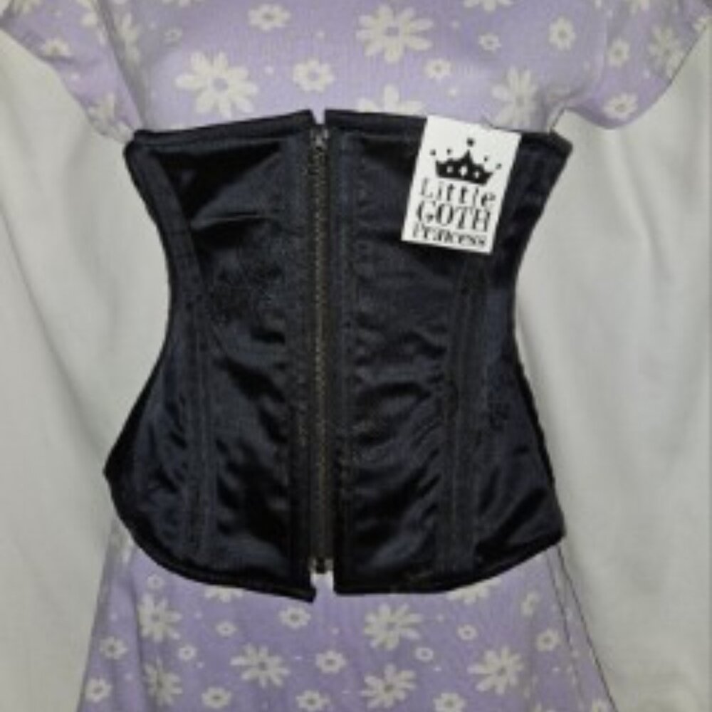 NWT 22"/XS 1022 BLACK SILK BROCADE HANDMADE TIGHT LACING CORSET USA